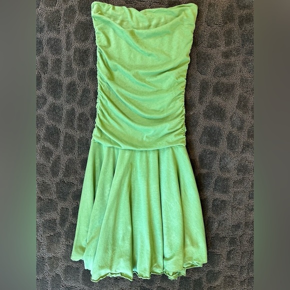 Velvet strapless tube top dress lime green EUC women’s SIZE M - Picture 1 of 10